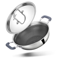 stainless steel triply honeycomb kadai,wok. induction safe, heat free handle. honeycomb kadai 
