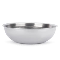 Stainless steel triply honeycomb bowl on a white background
