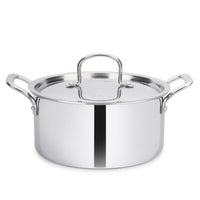 Stainless steel stock pot with lid on a white background. stainless steel triply casserole/stockpot/biryani pot ,saluto casserole, saluto stockpot